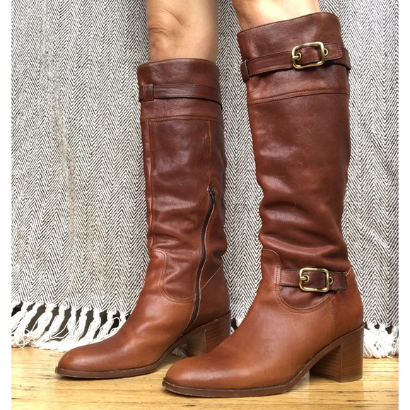 Coach Shoes - Coach Saxton Brown Italian Leather Riding Boots 9